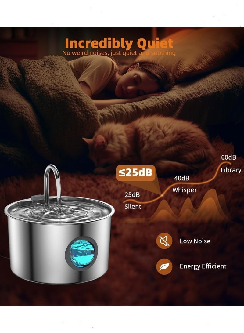 يواوليتي نافورة قطط,نافورة ماء للقطط، نافورة من الفولاذ المقاوم للصدأ مع فلتر مياه لشرب القطط، وعاء معدني سعة 108 أونصة/3.2 لتر - Image 5