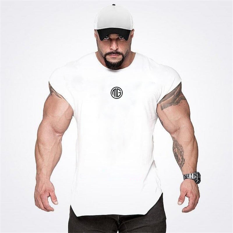 GYM sleeveless T-shirt sports waistcoat muscle mens pure cotton waistcoat running training thin top Black - Image 3