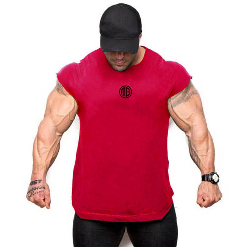 GYM sleeveless T-shirt sports waistcoat muscle mens pure cotton waistcoat running training thin top Black - Image 2