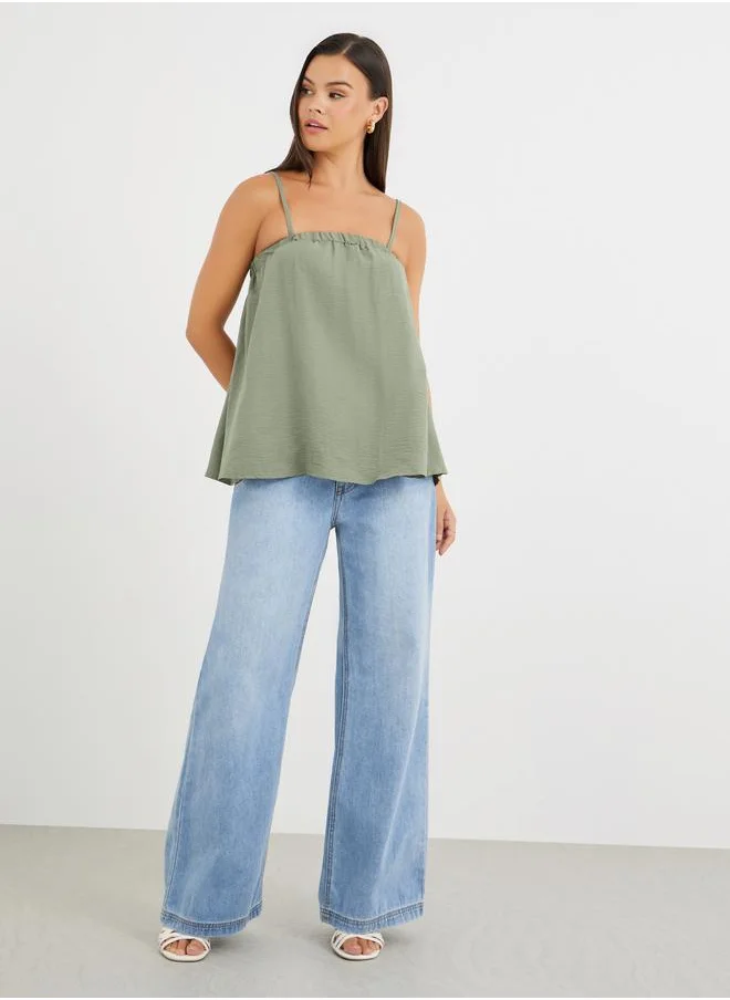 ستايلي Styli Elasticated Square Neck Strappy Top