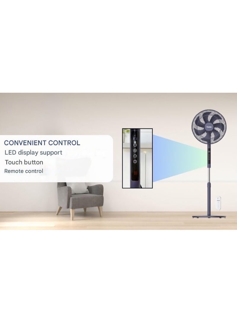 Rapido Standing Fan RWF-16AHD 40cm, 60W AC Motor, Remote Control, LED Display, 4 Speed Levels, Adjustable Height 127cm, Timer Function - Image 3