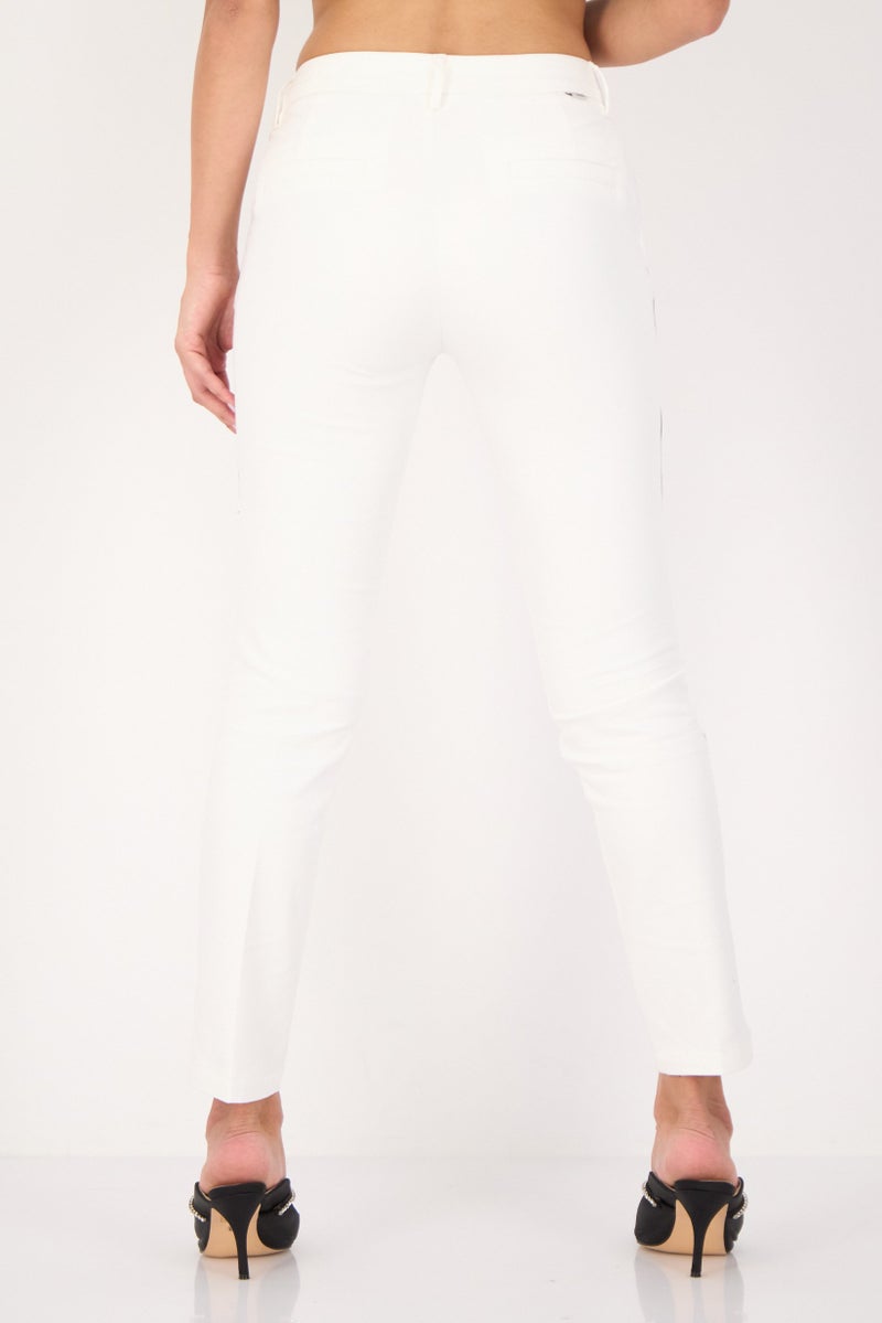 Reiko Women Cigarette Fit Solid Straight Leg Pants, White - Image 3