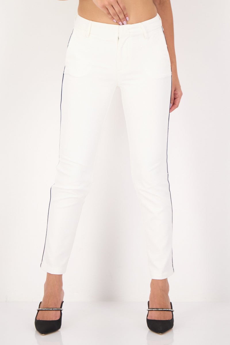 Reiko Women Cigarette Fit Solid Straight Leg Pants, White - Image 1