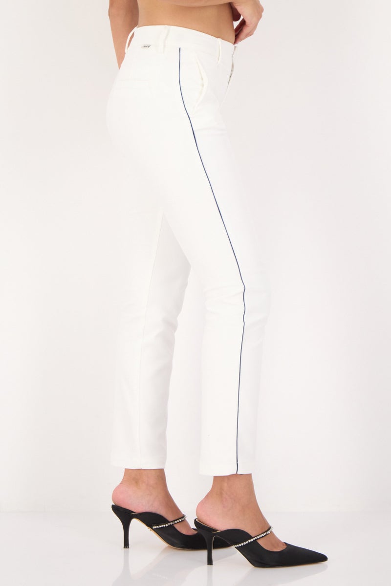 Reiko Women Cigarette Fit Solid Straight Leg Pants, White - Image 2