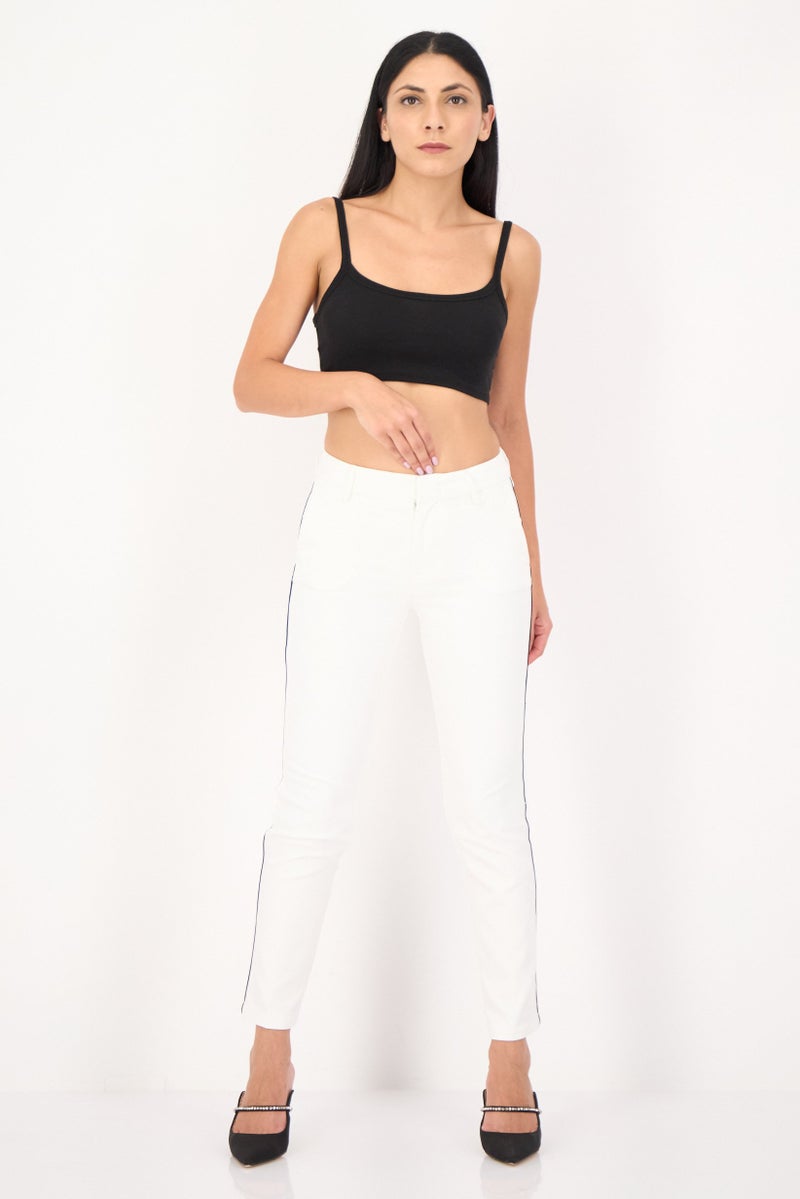 Reiko Women Cigarette Fit Solid Straight Leg Pants, White - Image 4