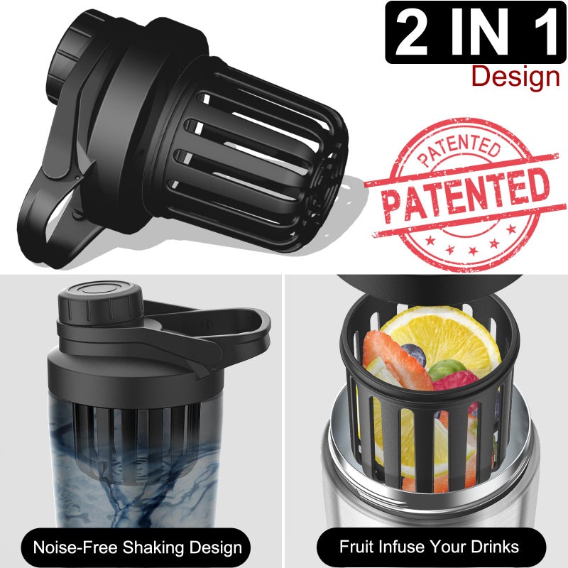 Greatyos Stainless Steel Shaker Bottle with Noise-Free Design - Patented 24 oz Insulated Metal Shakers Bottles Cup for Protein Mixes and Pre Workout 100% Leak Proof (Black) - Image 4