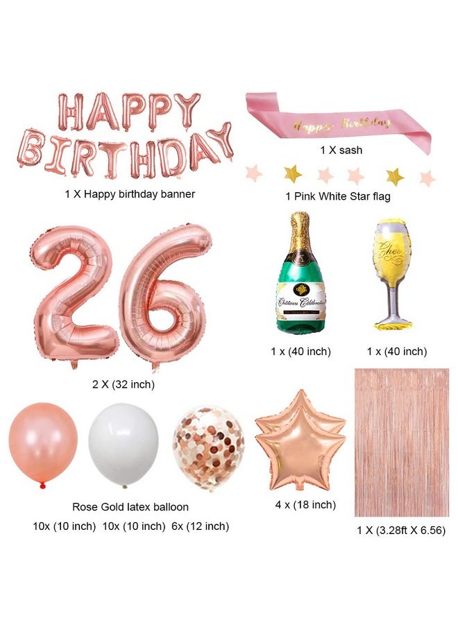 Fancy Partyshop 26Th Birthday Decorations Rose Gold Happy Birthday Banner And Sash With Number 26 Balloons Latex Confetti Balloons Ideal For Girl And Women 26 Years Old Birthday Rose Gold  - Image 2