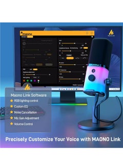 ماونو ميكروفون ألعاب PD100X XLR/USB مع برنامج، ميكروفون كمبيوتر ديناميكي مع RGB لبث تسجيل صوتي للبودكاست، ميكروفون كمبيوتر مع إلغاء الضوضاء، زر كتم الصوت، مقبض الكسب، حامل سطح المكتب  - Image 2