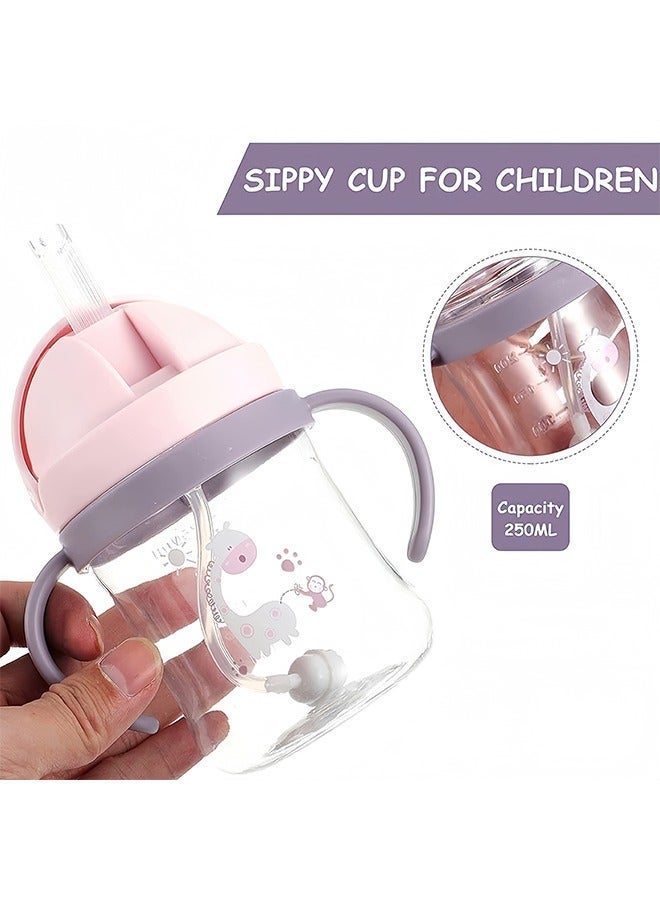 Baby Sippy Cup with Handle – PPSU Anti-Spill Straw Bottle with Weighted Straw, BPA-Free, Cartoon Design, Leak-Proof, for Infants & Toddlers (Pink) - Image 3
