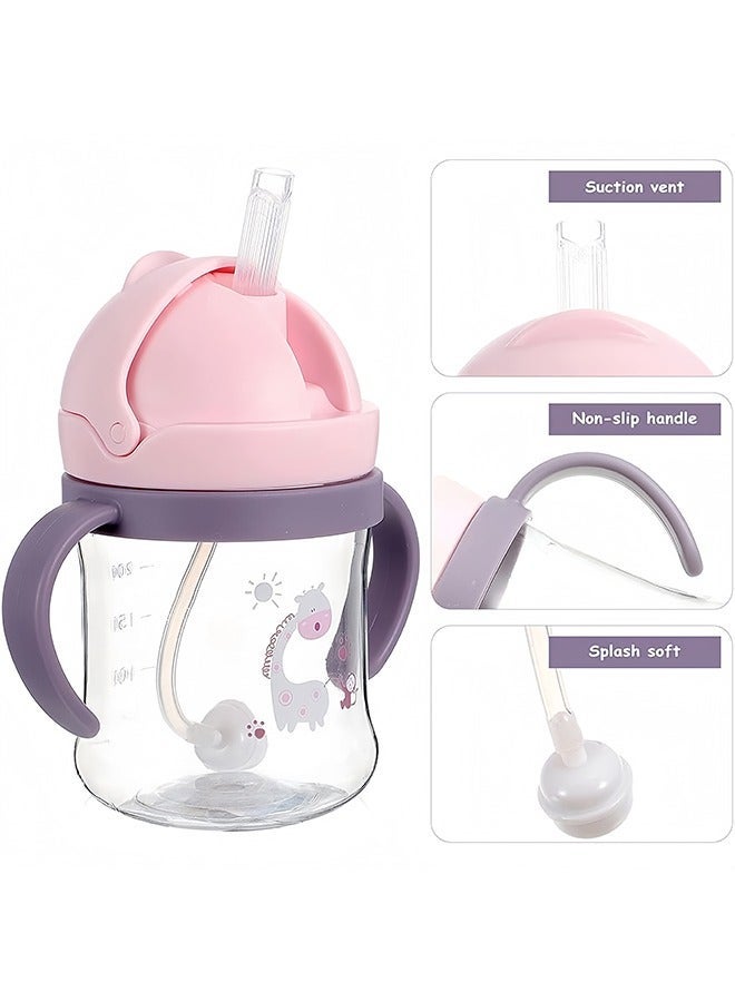 Baby Sippy Cup with Handle – PPSU Anti-Spill Straw Bottle with Weighted Straw, BPA-Free, Cartoon Design, Leak-Proof, for Infants & Toddlers (Pink) - Image 2