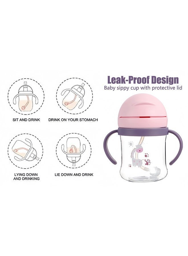 Baby Sippy Cup with Handle – PPSU Anti-Spill Straw Bottle with Weighted Straw, BPA-Free, Cartoon Design, Leak-Proof, for Infants & Toddlers (Pink) - Image 5