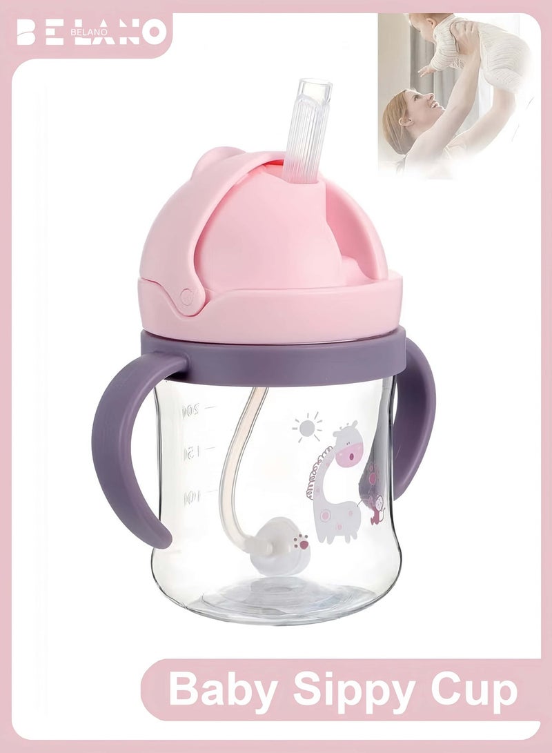Baby Sippy Cup with Handle – PPSU Anti-Spill Straw Bottle with Weighted Straw, BPA-Free, Cartoon Design, Leak-Proof, for Infants & Toddlers (Pink) - Image 1