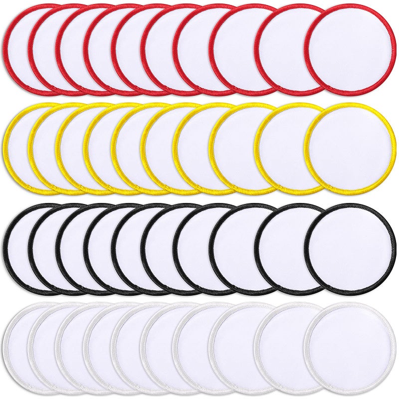 Geosar 40 Pieces Iron on Blank Sublimation Patch Round Fabric Heat Transfer Repair Blank Patch for Clothes Hats Uniforms Backpacks Shoes