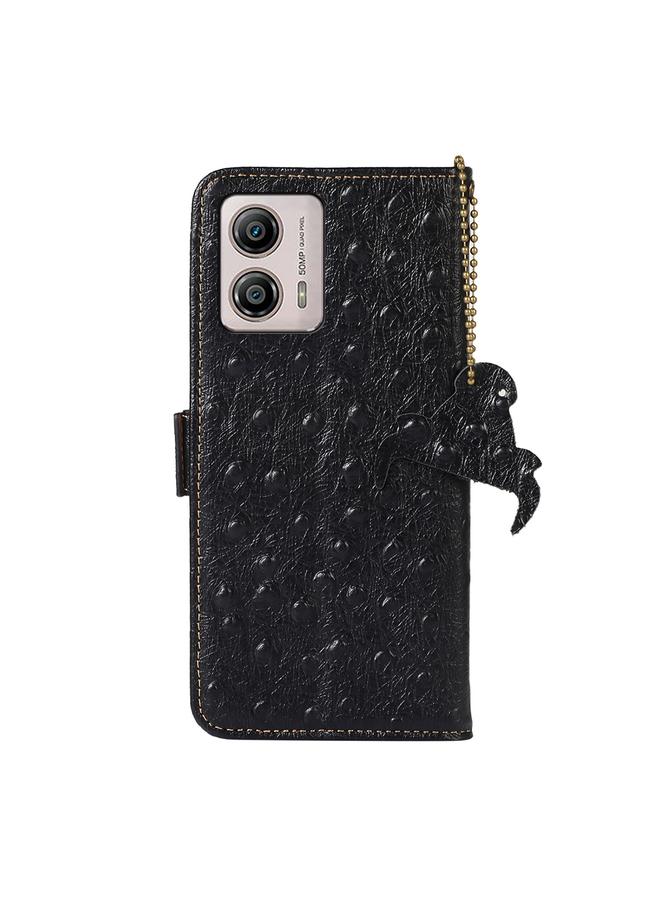 erorex Case For Motorola Moto G53 5G / G13 / G23 Ostrich Pattern Genuine Leather RFID Phone Case - Image 3
