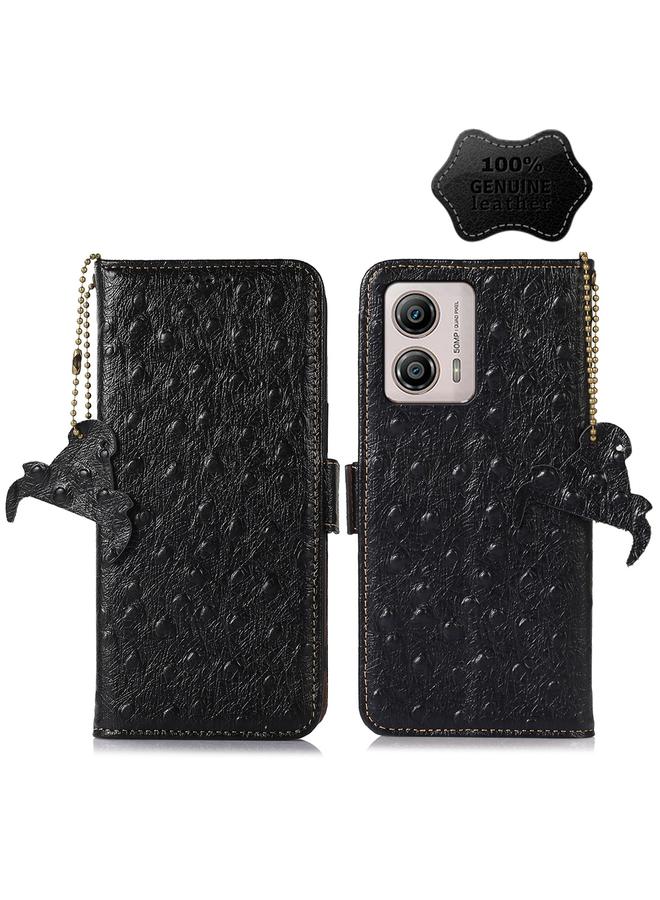 erorex Case For Motorola Moto G53 5G / G13 / G23 Ostrich Pattern Genuine Leather RFID Phone Case - Image 1