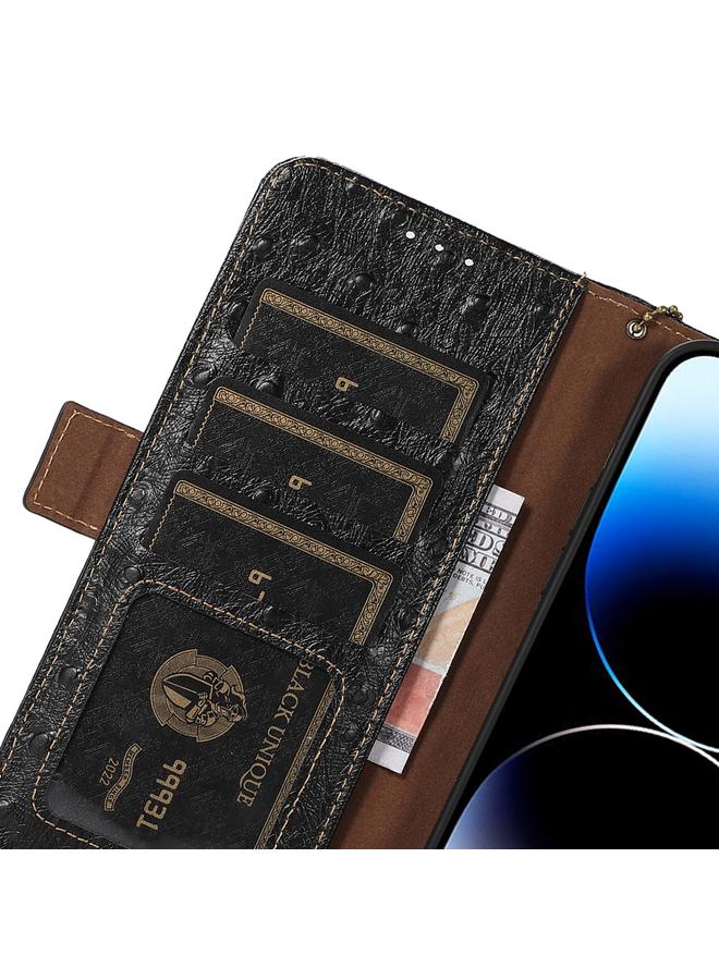 erorex Case For Motorola Moto G53 5G / G13 / G23 Ostrich Pattern Genuine Leather RFID Phone Case - Image 5