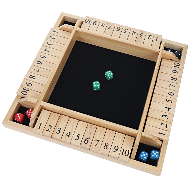 WE Games Shut The Box Wooden Board Game Classic 4 Player Table Top Math Dice Game Natural Wood 85 in Travel Size 10 Numbers for Families and Adults - Image 3