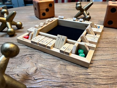 WE Games Shut The Box Wooden Board Game Classic 4 Player Table Top Math Dice Game Natural Wood 85 in Travel Size 10 Numbers for Families and Adults - Image 5