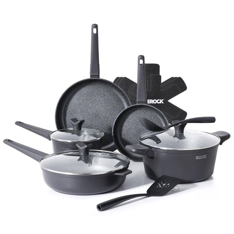 THE ROCK SOHO 15Pcs Cookware Set â€“ Pots and Pans Set Non Stick with ROCK.TEC â€“ Compact for Urban Kitchens, Nothing Sticks, Never Warps, Lasts Longer, Induction & Dishwasher Safe, Black - Image 1