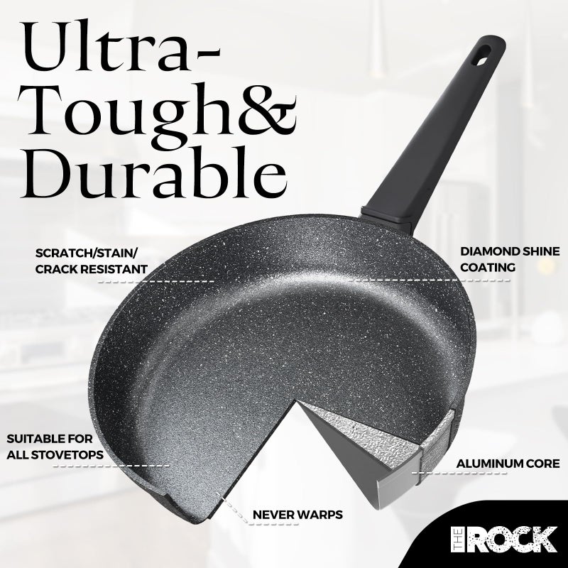 THE ROCK SOHO 15Pcs Cookware Set â€“ Pots and Pans Set Non Stick with ROCK.TEC â€“ Compact for Urban Kitchens, Nothing Sticks, Never Warps, Lasts Longer, Induction & Dishwasher Safe, Black - Image 4