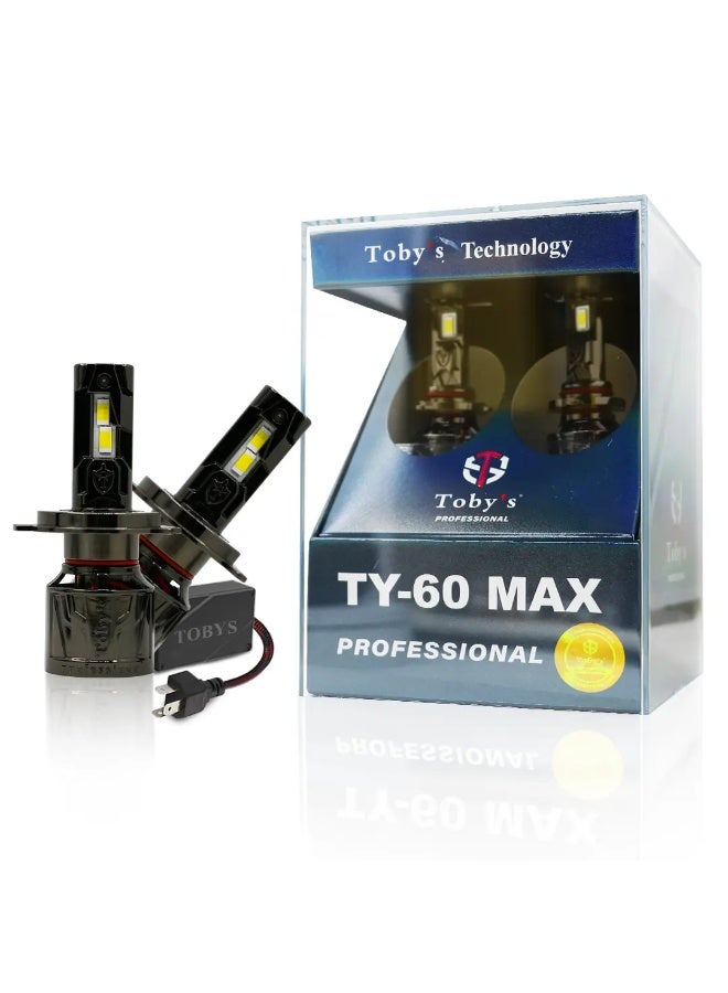 توبيز لمبات مصابيح أمامية LED للسيارة من Tobys TY60 MAX، قطعتان، تم اختبارها، بقوة 60 واط و6000 لومن، بدرجة حرارة لون 6500 كلفن - H4 - Image 1