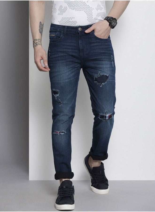 The Indian Garage Co Men Slim Fit Distressed Mid-Rise Stretchable Jeans  - Image 1