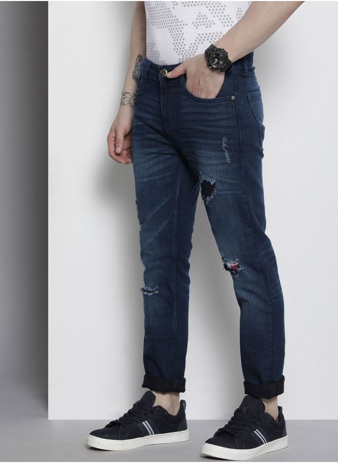 The Indian Garage Co Men Slim Fit Distressed Mid-Rise Stretchable Jeans  - Image 2