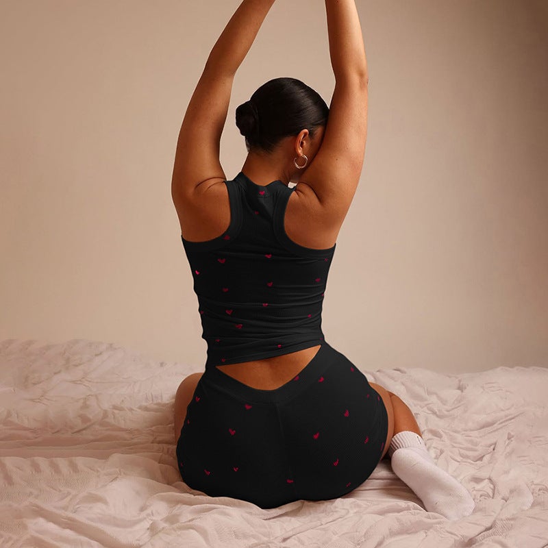 Women's Summer Sleeveless Heart Print Tracksuit Set - Image 4