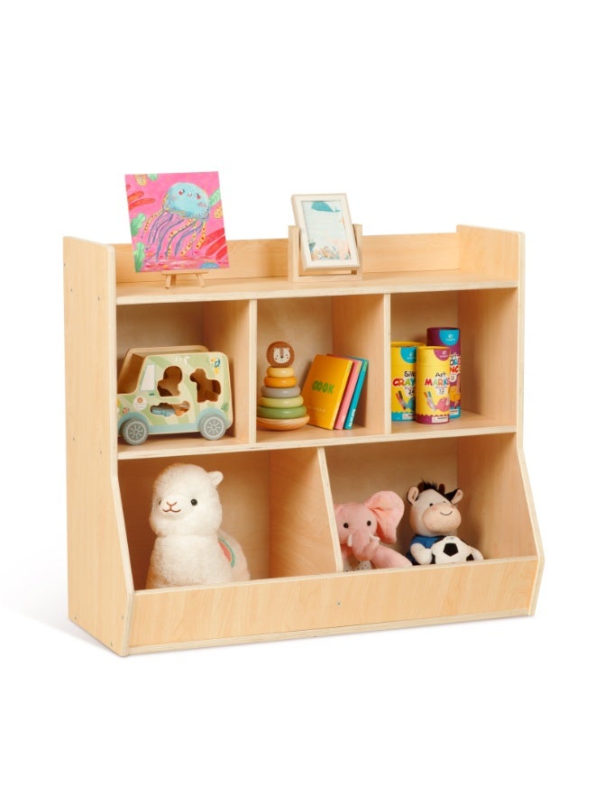 Tooky Toy Wooden Toy Storage Bookshelf with 5 Bins – Kids Bedroom Organizer Shelf for Toys, Books & Playroom Storage - Image 4