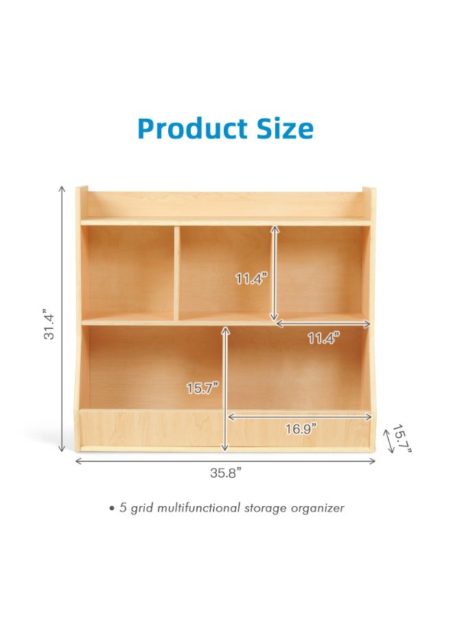 Tooky Toy Wooden Toy Storage Bookshelf with 5 Bins – Kids Bedroom Organizer Shelf for Toys, Books & Playroom Storage - Image 2