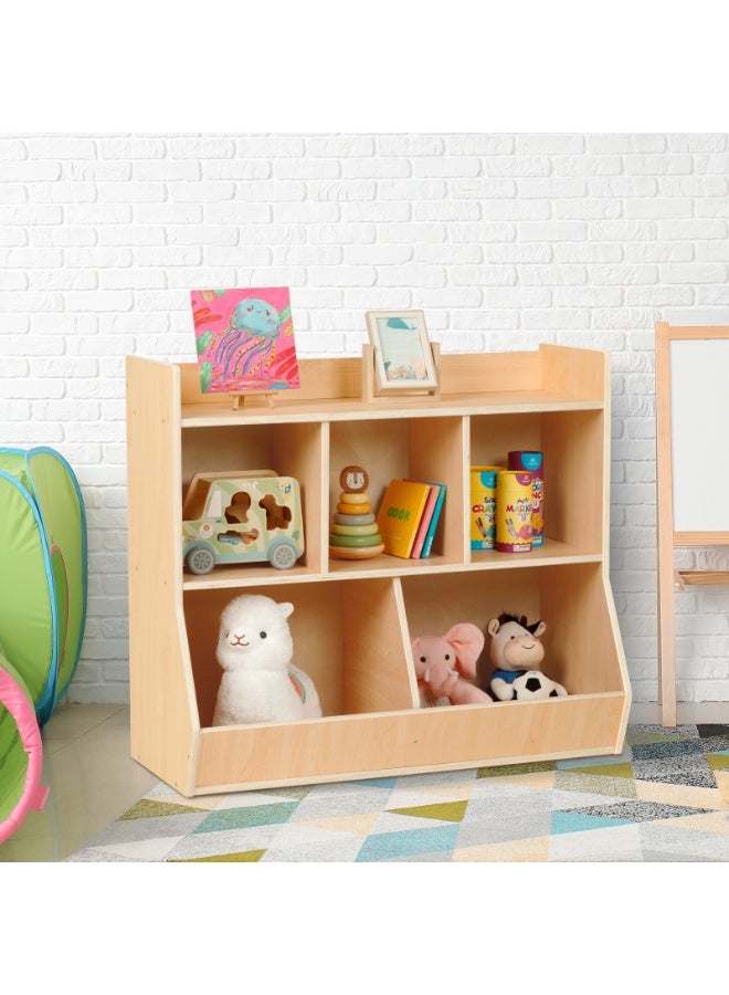 Tooky Toy Wooden Toy Storage Bookshelf with 5 Bins – Kids Bedroom Organizer Shelf for Toys, Books & Playroom Storage - Image 3