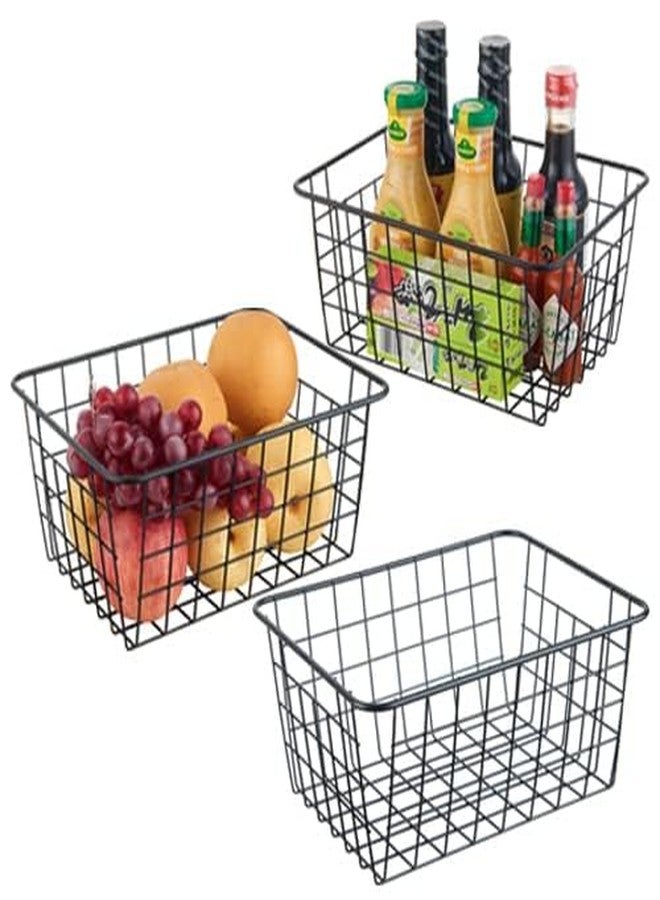 JUNCHU CHERRY Wire Kitchen Storage Basket 3 Packs,Perfect Pantry Organization Accessories Baskets,Laundry Basket,Countertop Organization,Suitable for Kitchen,Bathroom,Bedroom,Tabletop,Stackable,Black - Image 2