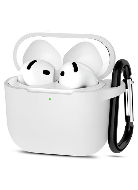 AirPods 4 Compatible Case, Silicone Protective Skin with Keychain Design, Compatible with Apple AirPods 4th Generation (2024), Front LED Visible, White