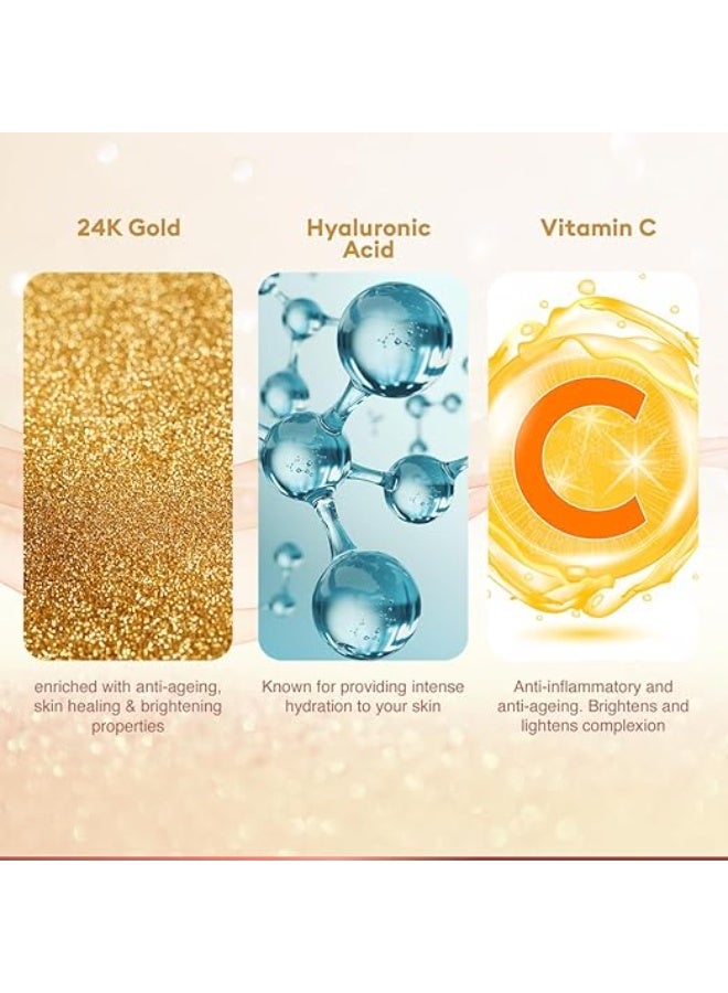 فى ال سي سي مجموعة VLCC Gold للعناية بالوجه للبشرة الحساسة - 60 غرام | خالية من البارابين | غنية بذهب عيار 24 وحمض الهيالورونيك وفيتامين سي | آمنة ولطيفة على البشرة الحساسة - Image 4