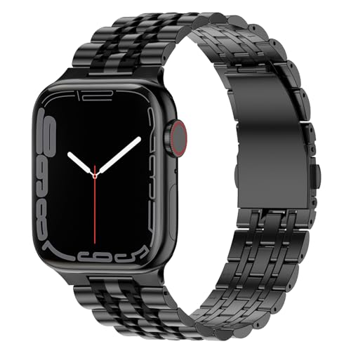 Anlinser Metal Bands Compatible with Apple Watch Band 49mm 46mm 45mm 44mm 42mm for Women Men, Stainless Steel Replacement Strap for iWatch Ultra 3/2/1 Series 11 10 9 8 7-1 SE (Black) - Image 1