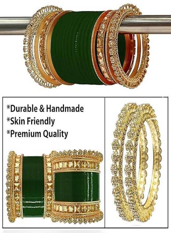 BANGLESKART Bridal Punjabi Chuda Set for Women's and Girl's (Set of 1) (Green, 2.4) - Image 3