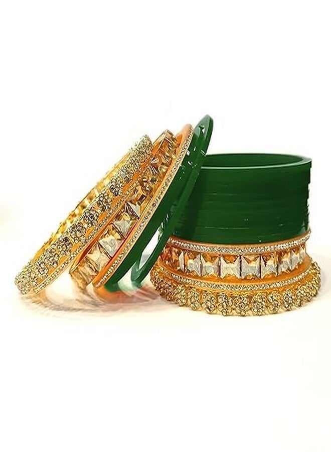 BANGLESKART Bridal Punjabi Chuda Set for Women's and Girl's (Set of 1) (Green, 2.4) - Image 4