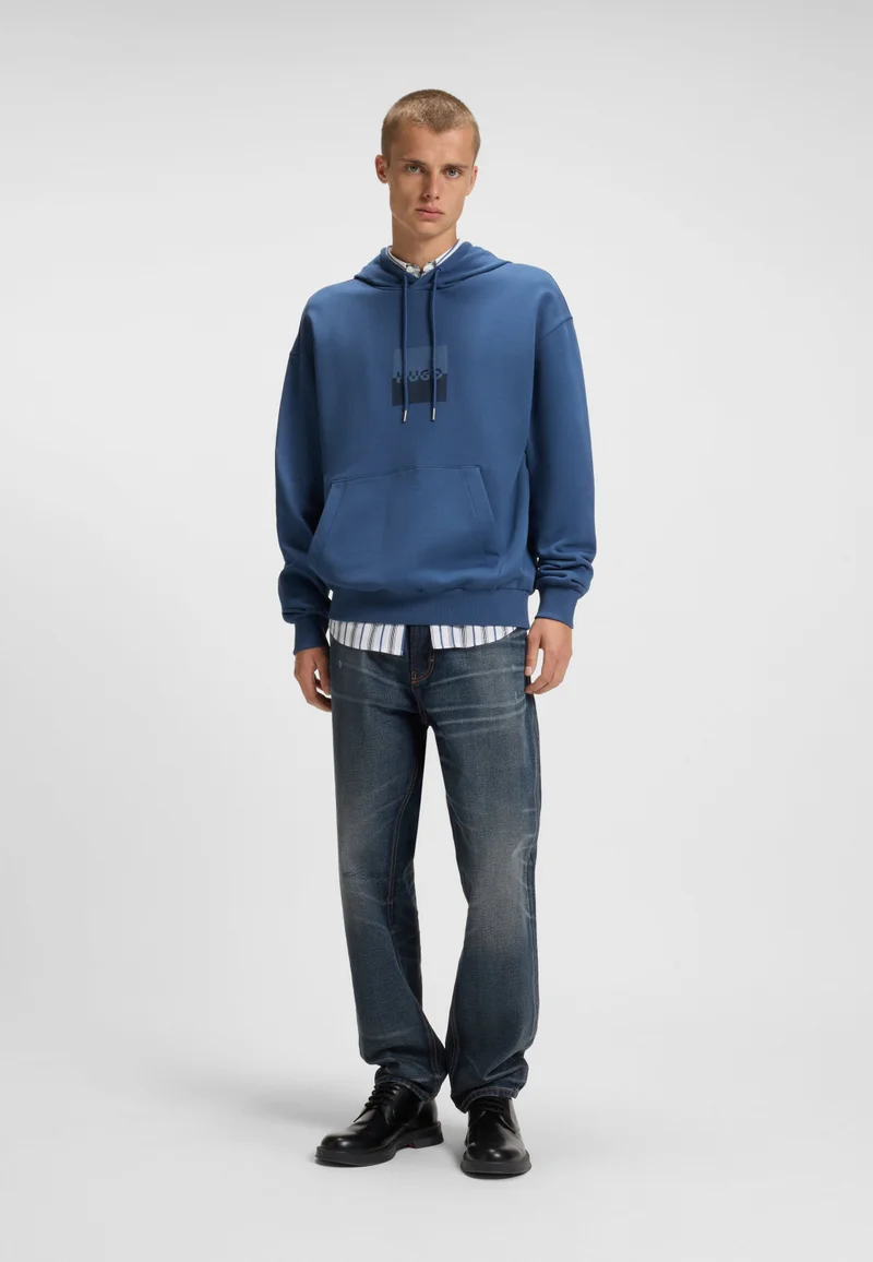 HUGO Relaxed-fit hoodie in cotton terry with split logo