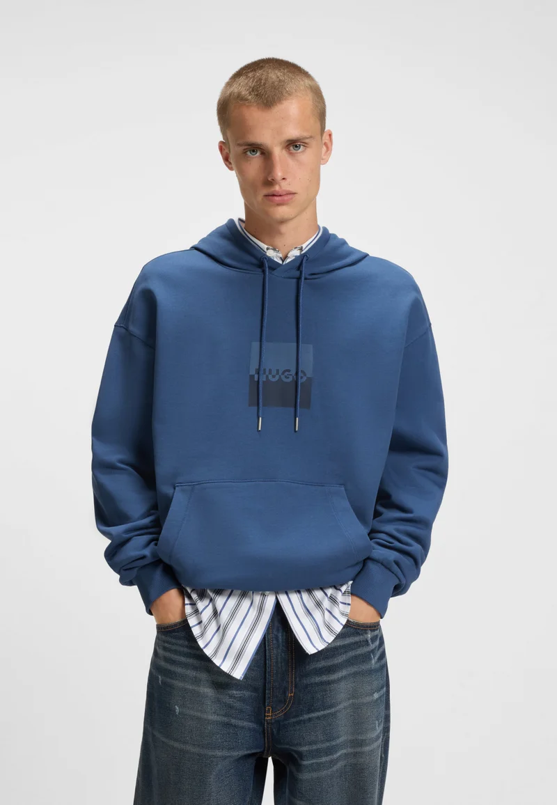 هوجو Relaxed-fit hoodie in cotton terry with split logo