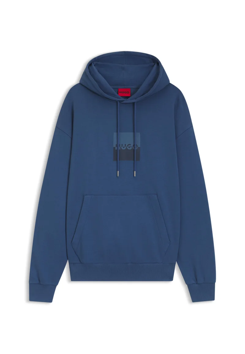 HUGO Relaxed-fit hoodie in cotton terry with split logo