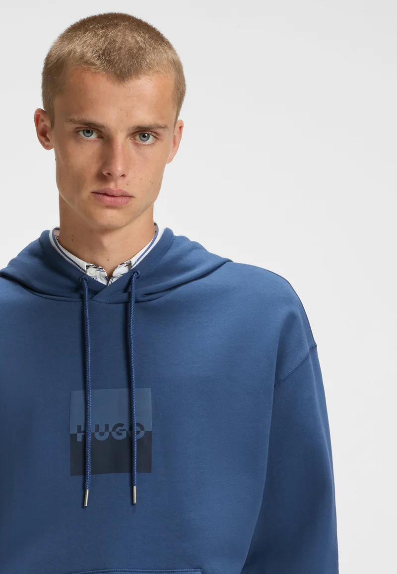 HUGO Relaxed-fit hoodie in cotton terry with split logo