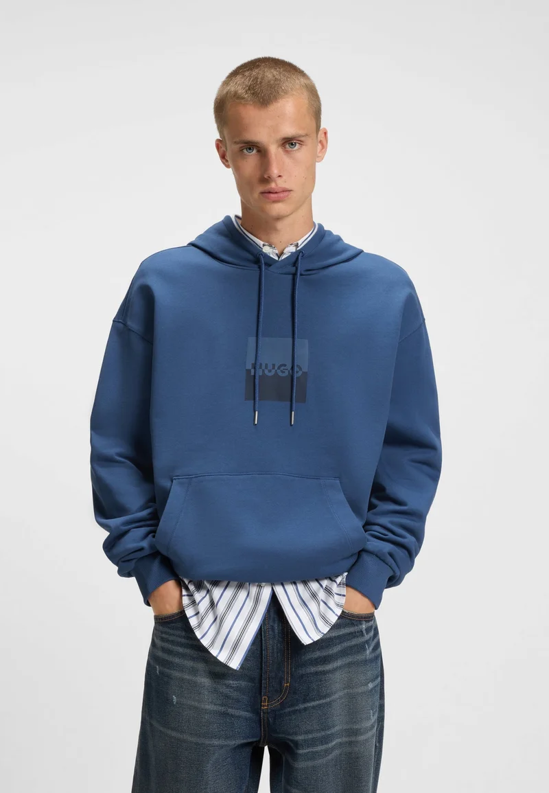 HUGO Relaxed-fit hoodie in cotton terry with split logo