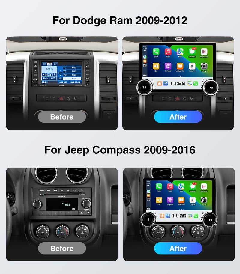AINAVI Car Stereo Radio Replacement Upgrade for Jeep Wrangler JK 2007-2018 Dodge Ram Pickup 2009-2012 Wired Wireless CarPlay Android Auto GPS Navigation Touchscreen Head Unit (Double Knobs 4+64) - Image 3