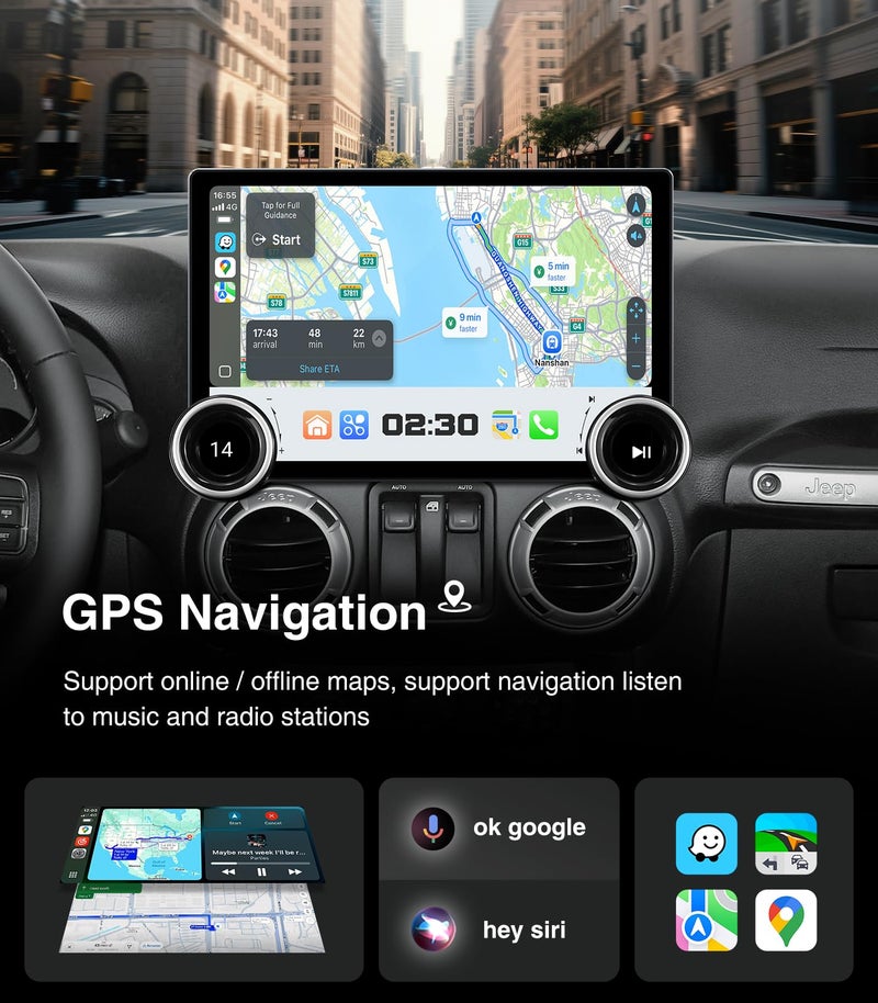 AINAVI Car Stereo Radio Replacement Upgrade for Jeep Wrangler JK 2007-2018 Dodge Ram Pickup 2009-2012 Wired Wireless CarPlay Android Auto GPS Navigation Touchscreen Head Unit (Double Knobs 4+64) - Image 4