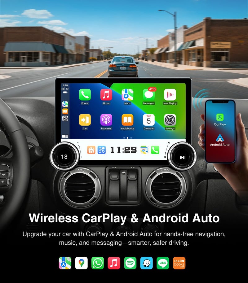 AINAVI Car Stereo Radio Replacement Upgrade for Jeep Wrangler JK 2007-2018 Dodge Ram Pickup 2009-2012 Wired Wireless CarPlay Android Auto GPS Navigation Touchscreen Head Unit (Double Knobs 4+64) - Image 5