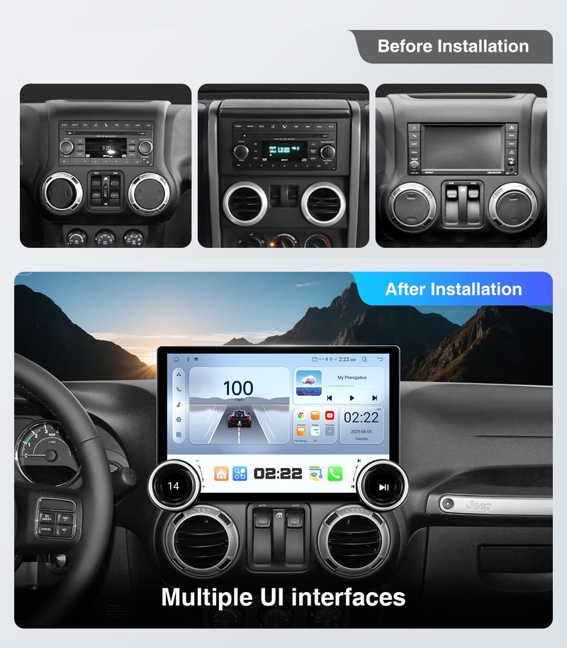 AINAVI Car Stereo Radio Replacement Upgrade for Jeep Wrangler JK 2007-2018 Dodge Ram Pickup 2009-2012 Wired Wireless CarPlay Android Auto GPS Navigation Touchscreen Head Unit (Double Knobs 4+64) - Image 2