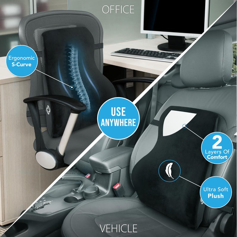 Samsonite سامسونايت، [متوسط-منخفض] وسادة دعم أسفل الظهر لمقعد المكتب أو السيارة، [عالية الجودة - رغوة الذاكرة]، عزز منطقة راحة ظهرك، وسادة داعمة متعددة الاستخدامات مع غلاف ناعم من الفرو. - Image 3