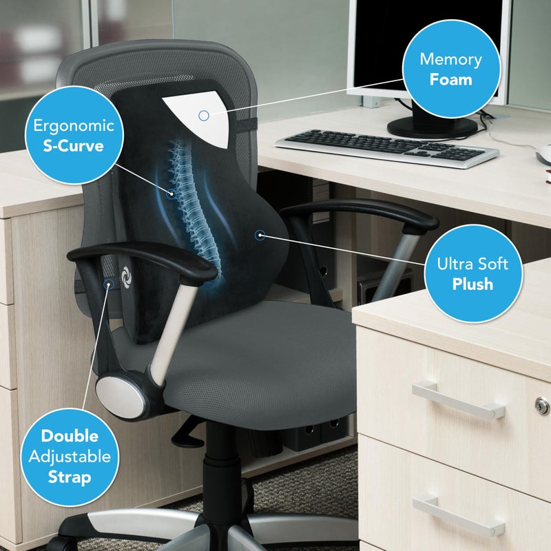 Samsonite سامسونايت، [متوسط-منخفض] وسادة دعم أسفل الظهر لمقعد المكتب أو السيارة، [عالية الجودة - رغوة الذاكرة]، عزز منطقة راحة ظهرك، وسادة داعمة متعددة الاستخدامات مع غلاف ناعم من الفرو. - Image 5