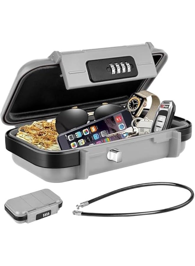TRASSLE Portable Safe Box for Travel, Combination Security Case LockBox with Code, Waterproof Anti-Theft Mini Travel Safe Box with Removable Chain, Portable Lock Box for Car Hotel Personal Items Safe - Image 1