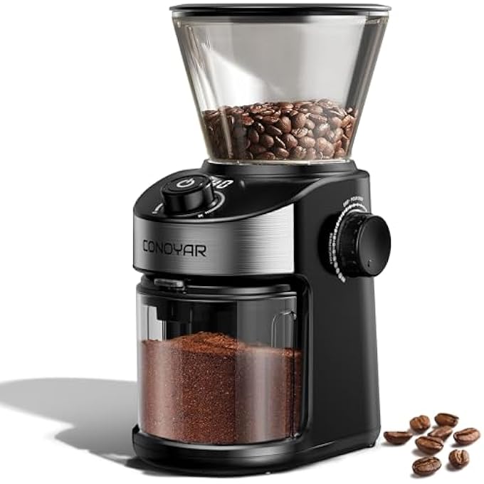 CONOYAR Burr Coffee Grinder With Digital Timer Display Electric Coffee Bean Grinder With 25 Precise Settings For Espresso Drip Pour Over Cold Brew French Press Black - Image 1